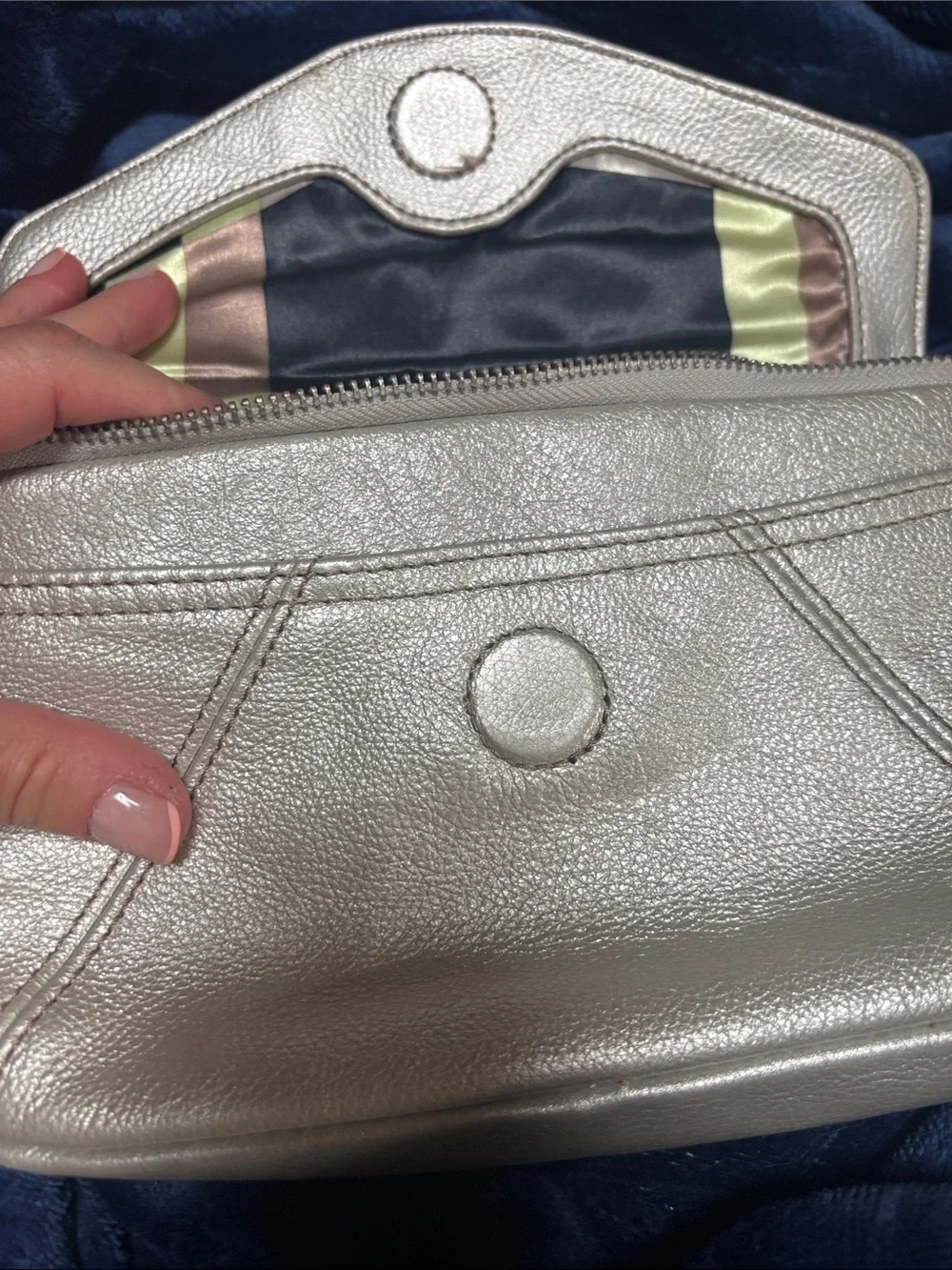 Tignanello Silver Leather Crossbody Bag - Metallic Silver Stunning Interior
